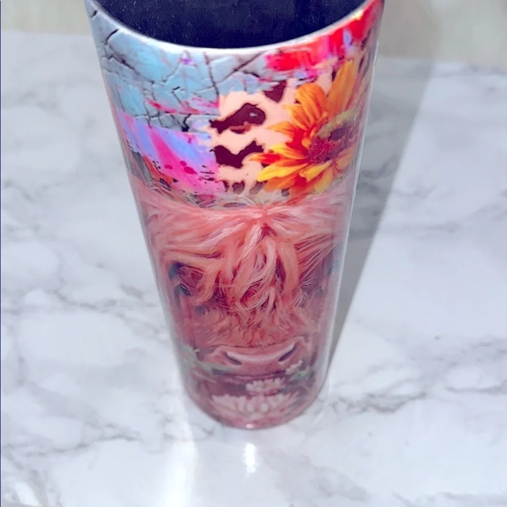 Colorful cow with horns tall Floral Tumbler no lid